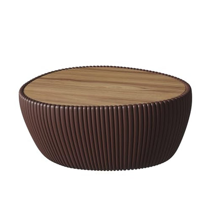 32.1" Oval Coffee Table with Marble Top Irregular Stone Coffee Table Fluted PU Leather Center Tables for Living Room Apartment No Assembly Brown - color: Marble-oval-32.1inch-brown-coffee