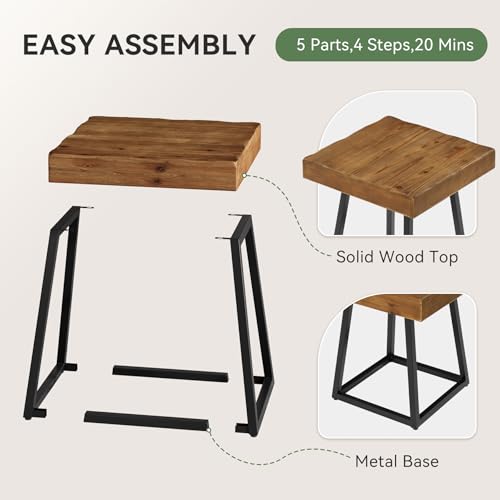 Solid Wood End Table, 19.7" Square Side Table with Metal Frame, Industrial Nightstand for Living Room, Bedroom, Small Spaces