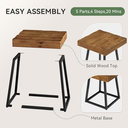 Solid Wood End Table, 19.7" Square Side Table with Metal Frame, Industrial Nightstand for Living Room, Bedroom, Small Spaces