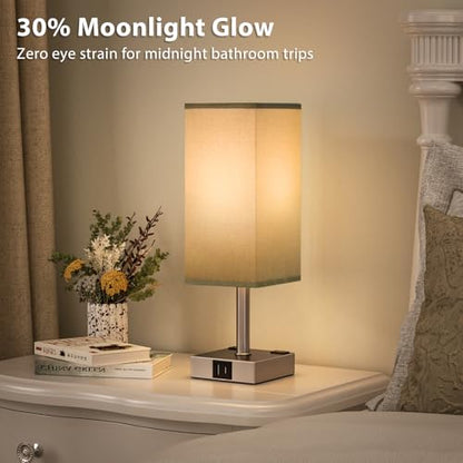 Grey Touch Lamps Set of 2 for Bedroom - Dimmable, USB C+A, 2 AC Outlets | 3-Way Dimming, 3000K LED Bulbs Included, Square Grey Lampshade Grey Base, Small Bedside Lamp for Nightstand, Desk - color: Grey-Grey