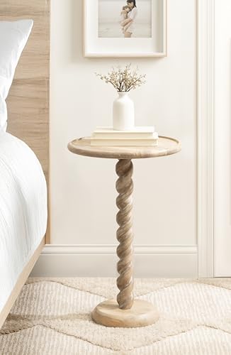 Kate and Laurel Willoughby Modern Wooden Spiraled Round Side Table, 15 x 15 x 24, Light Natural, Accent Pedestal End Table with Turned Base for Use as Indoor Plant Stand or Bedroom Nightstand Option - color: Natural