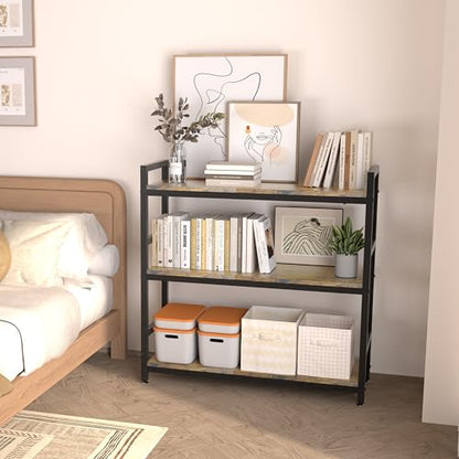 3-Tier Industrial Bookshelf，36" x 12" x 36" | Wood and metal frame, 360° adjustablefeet, waterproof, scratch-resistant, easy assembly, for home/office, 100lbs/tier.