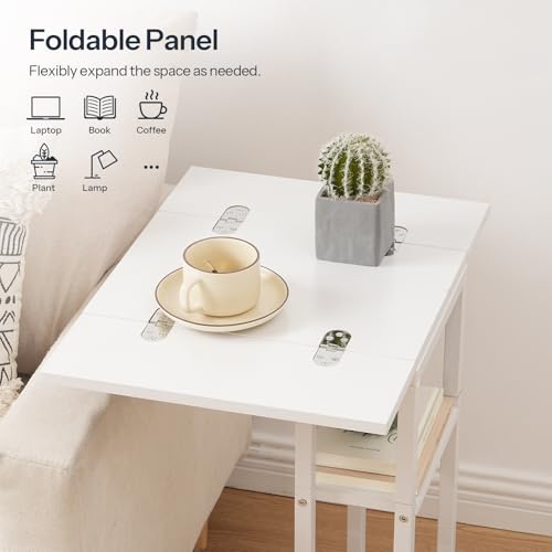 HOOBRO Foldable C Shaped End Table, C Shaped Side Table with Storage Shelf, Small Snack Table, Slide Under Couch Table for Sofa, Living Room Bedroom Small Spaces Easy Assembly, White WW29SF01 - color: White