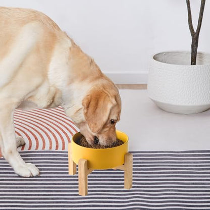 8'' Ceramic Raised Dog Bowl - 70Oz Dog Food & Water Bowl with Elevated Non-Slip Bamboo Stand, Dishwasher & Microwave Safe, Anti Vomiting Heavy Duty Pet Bowl for Medium and Large Dogs, Yellow - color: 1 x Bowl + Stand - Yellow, size: 8 inch