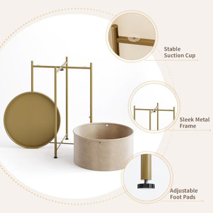Small Round Side Table with Felt Storage Basket and Removable Tray | Accent Table, Metal End Table with Adjustable Feet, Side Table for Nursery, Bedroom, Living Room, Laundry Room, Gold - color: Gold