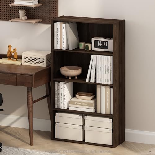 Furinno Simple Book Shelf, 4-Tier Bookshelf, Bookcase with Open Shelf, 9.4 x 23.6 x 41.7, for Living Room, Bedroom, Home Office, Columbia Walnut - color: Columbia Walnut, size: 4-Tier, Standard