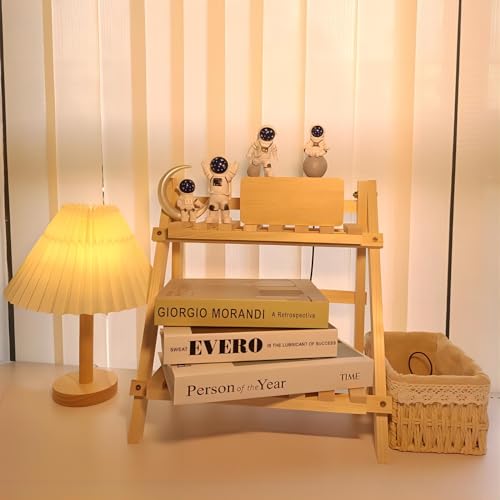 2 Tier Foldable Ladder Plant Stand Desktop Shelf Organizer Rack Wooden Display Risers For Selling L 13.3 x H 13.8 x D 7.1 in（DIY）