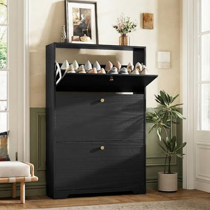 Nicetree Shoe Cabinet with 3 Flip Drawers, Narrow Shoe Organizer Cabinet, Freestanding Shoe Rack Cabinet, Modern Shoe Storage Cabinet for Entryway, Hallway, Foyer, Black - color: Black, style: 3-Drawers