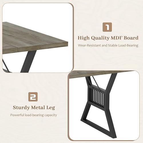 Garvee Modern Computer Desk, 70.8 Inch Home Office Work Desk,Farmhouse Gaming Writing Work from Home Study Desk,Sturdy Metal Frame for Bedroom,Home Office - color: Gray + Black Leg