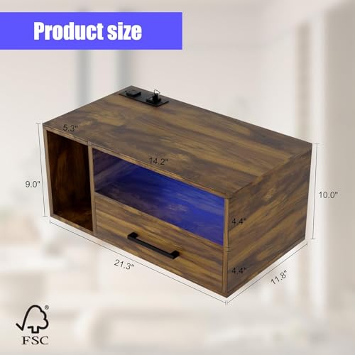 Homaterial Floating Nightstand with Charging Station and LED Lights, Floating Bedside Table with Drawers Wall Mounted Nightstands,for Bedroom Room, 21.3" x 11.8" x 10",Rustic Brown - color: Rustic Brown