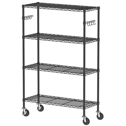 4 Tier Wire Metal Shelving Rack Garage Storage Rolling Shelves with Wheels | Heavy Duty Adjustable Industrial Shelving Steel Wire Organizer Rack for Kitchen Garage Pantry Office Bathroom - size: 4-Tier Metal Shelf（36L x 14W x 57H）