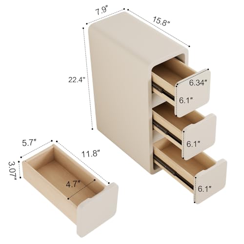 AQIMUELE Narrow Nightstand - Narrow Bedside Table with Drawers, Wood Small Nightstand with Leather Surface for Bedroom, White - 7.9" W - color: White (3 Drawers), size: 7.9"W