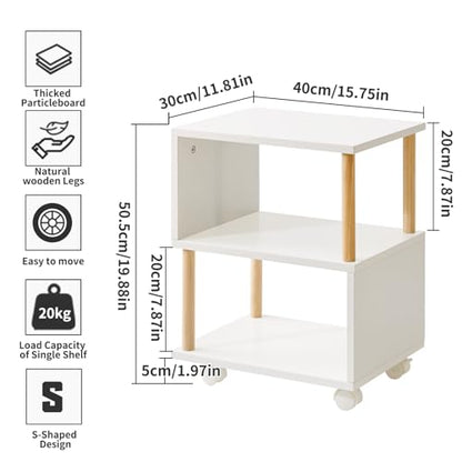 Aibiju Wooden Night Stand with Open Shelf, Nightstand with Wheels, S-Shaped Bed Side Table 3 Tier, 20 inch High End Table White YD-TM155W - color: White, size: 16"D x 12"W x 20"H (Wheels)