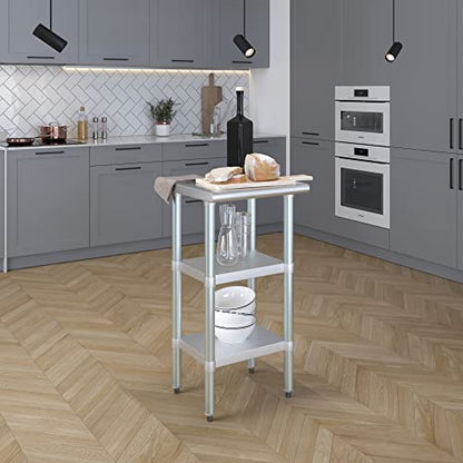 Stainless Steel Work Table with 2 Shelves | Metal Utility Table | Commercial & Residential NSF Utility (Stainless Steel Table with 2 Shelves, 18" Long x 18" Deep) - size: 18" Long x 18" Deep