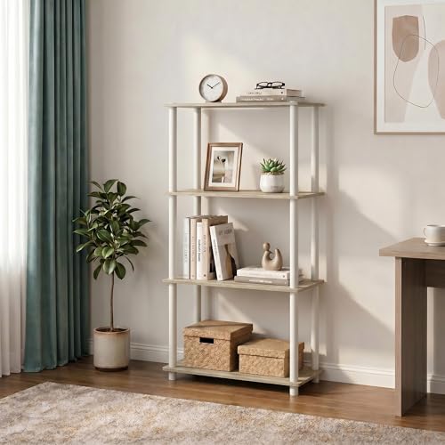 Furinno Turn-N-Tube Storage Shelves, 4-Tier Book Shelf, Corner Shelf, Toolless Open Shelves, for Organization and Storage, Living Room, Bedroom, Entryway, Laundry, Light Oak - color: Light Oak/White, size: 4-Tier