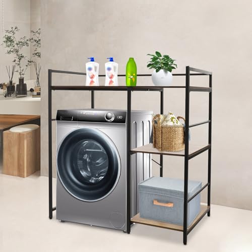 Washing Machine Shelf, 3 Tier Washer Dryer Storage Shelf with Side Rack Space-Saving Laundry Room Shelves Utility Washer Storage Organizer Stand for Bathroom Laundry Balcony