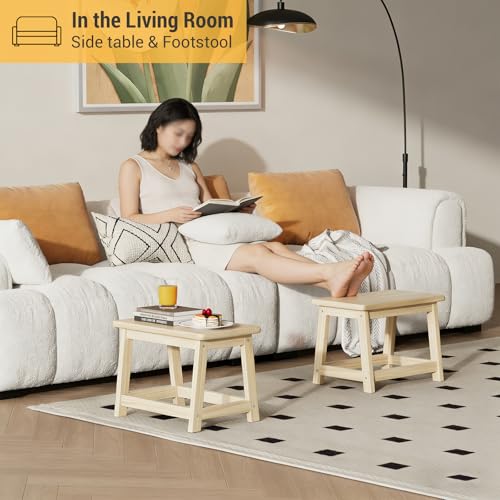 Wood Step Stool Small Stool Foot Stool Wooden Shoe Bench Side End Table | Small Sofa Foot Stool for Bathroom Living Room Bedroom Kitchen Entryway Modern Sturdy 16.5x11x11.8inchs (Natural) - color: Natural, size: Small