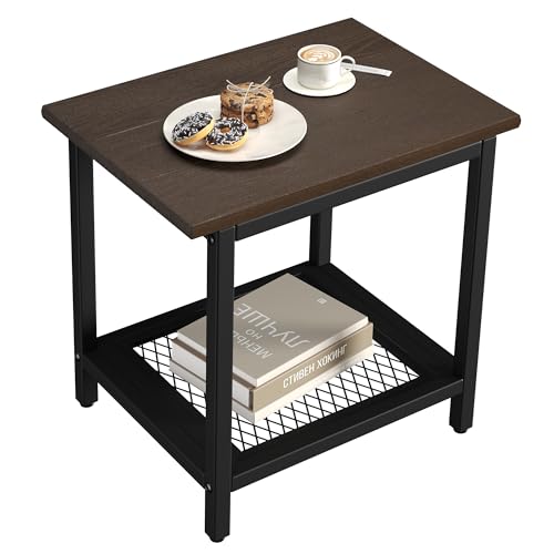 2-Tier Outdoor Side Table with Storage, Weather Resistant Patio End Table, HDPS Small Accent Table for Deck, Garden, Pool, Backyard, Brown 2pcs - color: 2pcs-brown