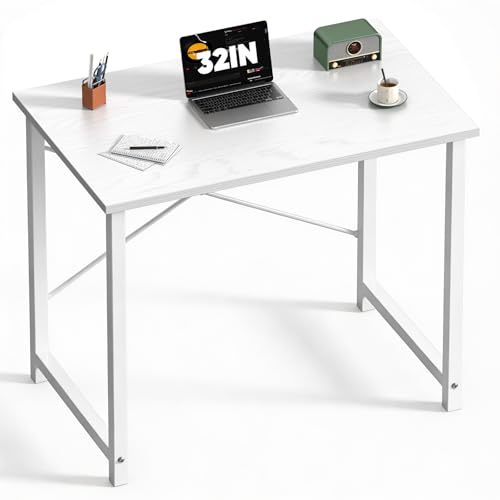 DUMOS 32 Inch Small Computer Desk for Home Office, Modern Study Writing Gaming Work Table Simple Style for Bedroom with X-Shaped ReInchforcement, White - color: White, size: 32 Inch