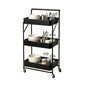 3-Tier Metal Foldable Rolling Cart with Wheels, Heavy Duty No Assembly Required, Space Saving Multi-Purpose Utility Trolley for Kitchen Bathroom Office Dorm Living Room Balcony (Black, Handheld) - color: Black