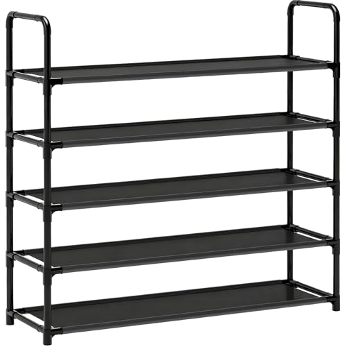 Large Capacity Shoe Rack, 5-Tier Shoe Organizer for Closet, Entryway, Hallway, Holds 20-25 Pairs, Sturdy & Durable Waterproof Fabric Shelf, Space-Saving,Black(35.8" Wide) - size: 5-Black-35.8"