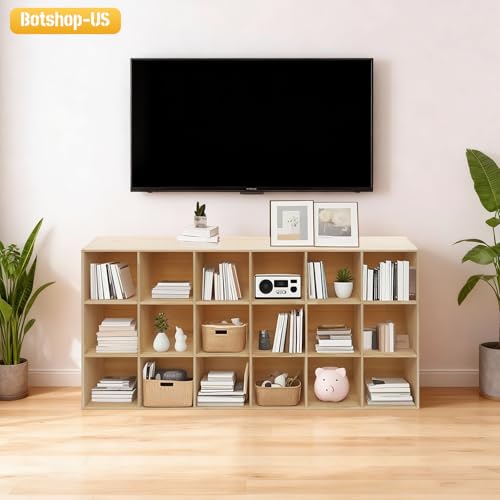Gdrasuya10 18 Cube Storage Organizer with Closed Back Panel, 70" Long Horizontal Cube Shelf Floor Standing Opening Bookshelf, Display Shelf, Closet Cabinet for Home and Office - size: 18 Cubes