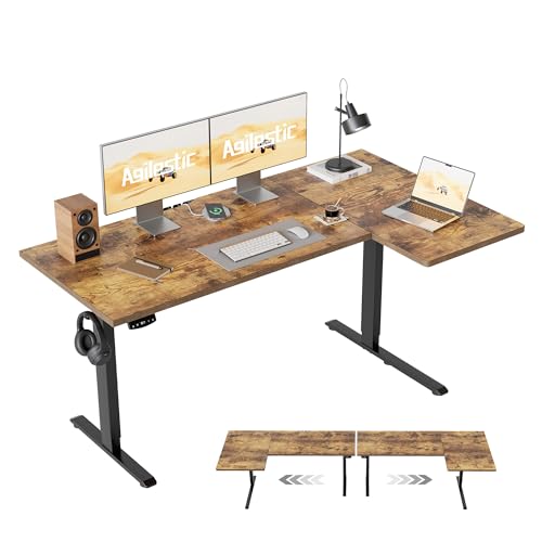 Agilestic 55 Inch Reversible L Shaped Standing Desk, Electric Height Adjustable Desk with Memory Preset, Sit Stand Up Computer Workstation for Home Office, Splice Board, Rustic Brown - color: Rustic Brown, size: 55 x 28 Inch