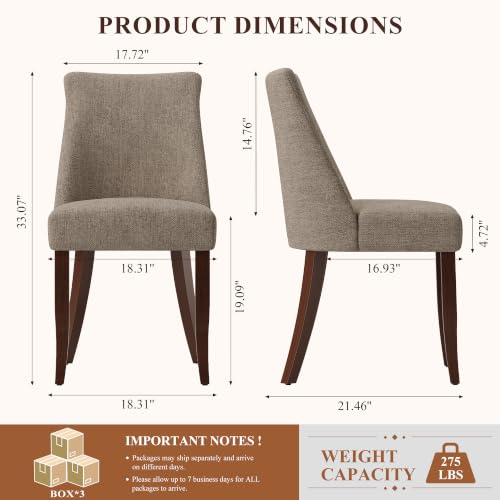 COLAMY Upholstered Dining Chairs Set of 6, Mid Century Modern Kitchen Chairs with Back, Farmhouse Fabric Side Dining Room Chairs with Wood Legs for Dining Room Restaurant, Brown - color: Brown, size: Set of 6