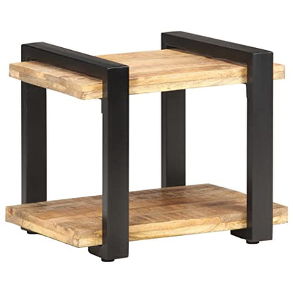 Industrial Bedside Cabinet, Natural Rough Mango Wood End Table, 19.7x15.7x15.7 inch Nightstand for Bedroom, Living Room, Durable Iron Frame, Brown Finish Bedside Furniture