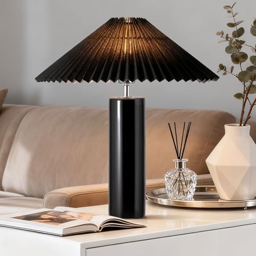 EOEYYOYB Ceramic Table Lamps for Bedroom, Adjustable Shade Lamps for Night Stands, Modern Cylindrical Nightstand Table Lamps 5W E26 for Bedroom Bedside Buffet, Black - color: Black, size: 1 Pack