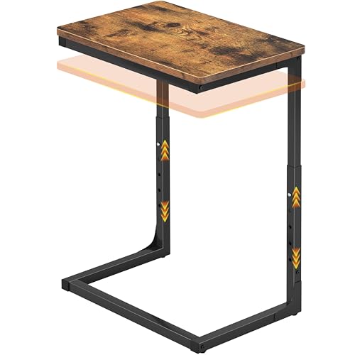 5-Level Adjustable C Side Table - End Table Living Room Bedroom Indoor Small C Shaped Couch Tray Desk, Farmhouse Brown - color: Brown