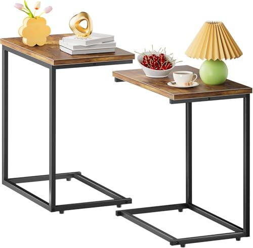 Pipishell C Shaped End Table Set of 2, Side Table for Couch Slide Under, C Table Sofa Side End Table for Living Room 27 inches High,PIET06K2 - color: Rustic Brown-2pack