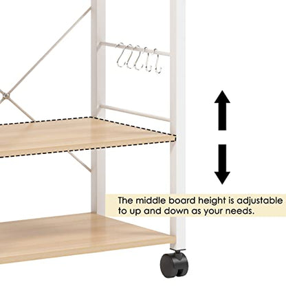 sogesfurniture 3-Tier Kitchen Baker's Rack Utility Shelf Microwave Oven Stand Storage Cart Workstation Shelf 3-Tier Kitchen Utility Cart on Wheels with Storage, Maple - color: Maple