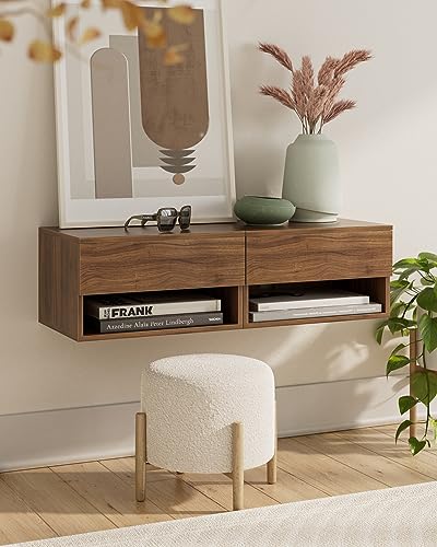 Floating Nightstand, Small Modern Floating Nightstand with Drawer, Floating Shelves for Bedroom, Bathroom (Brown Walnut) - color: Brown Walnut