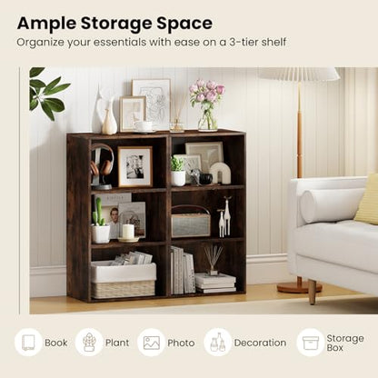 Giantex 3 Tier Bookcases Set of 2, 31.5" Bookshelf Cube Storage Organizer, Open Storage Cabinet Multi-Functional Home Office Bedroom Furniture Display Bookcases, Rustic Brown - color: Rustic Brown