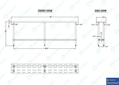14 in. x 96 in. Open Base Stainless Steel Work Table | Residential & Commercial | Food Prep | Heavy Duty Utility Work Station | NSF - size: 96 in. Length x 14 in. Width