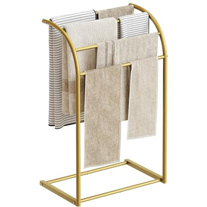 YATINEY Free Standing Towel Rack, 4-Tier Blanket Rack for Bathroom, Pool Towel Stand Display and Drying Rack, Modern Towel Blanket Storage Organizer, Gold CJ07GD - color: Gold