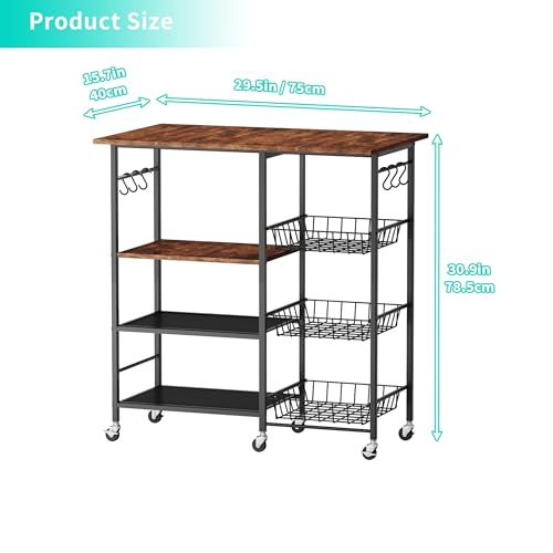 HapiRm Rolling Kitchen Microwave Cart - 4 Tier Microwave Table Stand with Pull-Out Baskets, Coffee Bar Baker's Rack with Wheels Rolling Storage Cart Organizer Shelf for Living Room Office, Balcony - color: Brown-xl