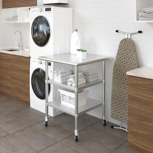 AmGood Stainless Steel Work Table with 2 Shelves and Casters | Metal Utility Table On Wheels (Stainless Steel Work Table with 2 Shelves + Casters, 30" Long x 30" Deep) - size: 30" Long x 30" Deep