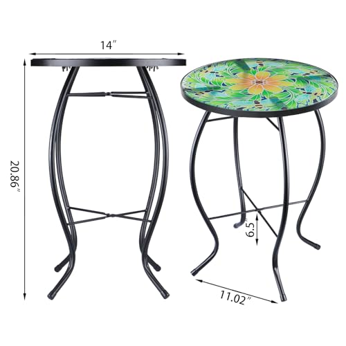 VCUTEKA Outdoor Side Table Mosaic End Patio Side Table Small End Tables Glass Top Round Balcony Coffee Tables Porch Indoor Glass Top Bee 14'' - color: Bee