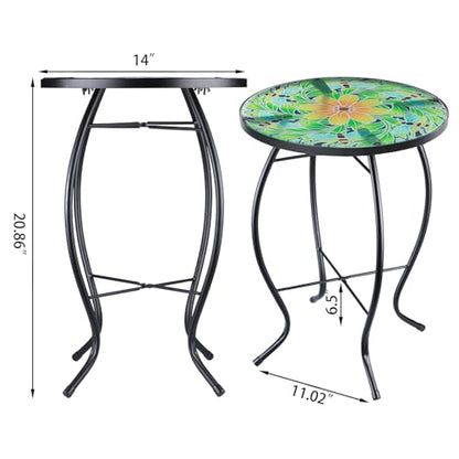 VCUTEKA Outdoor Side Table Mosaic End Patio Side Table Small End Tables Glass Top Round Balcony Coffee Tables Porch Indoor Glass Top Bee 14'' - color: Bee