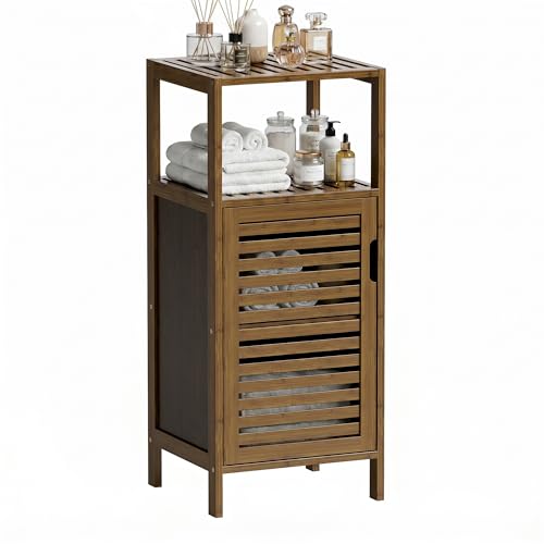 HITNET Bathroom Cabinet, Bamboo Floor Cabinet Free Standing, 4 Tier Sofa Side Storage Cupboard for Living Room Kitchen Entryway, Walnut - color: Walnut
