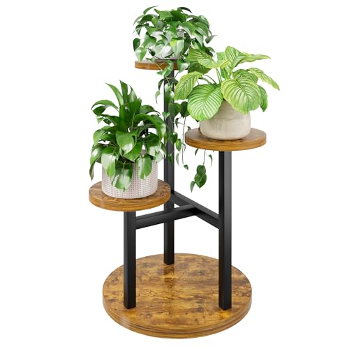 3 Tiers Wood Plant Tables Indoor Plant Stand Tall Metal Wood Plant Shelf Outdoor Indoor Plant Table Rack Tiered Plant Stand Garden Accessories for Living Room Balcony Patio - BlackRound - color: BlackRound, size: 3-tiers