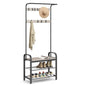 VASAGLE Coat Rack, Hall Tree with Shoe Bench for Entryway, Entryway Bench with Coat Rack, 4-in-1, with 9 Removable Hooks, a Hanging Rod, 13.3 x 28.3 x 72.1 Inches, Greige and Black UHSR40MB - color: Greige + Black, size: 28.3"W