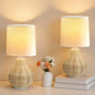 EJIAXIN Rattan Table Lamp Boho Lamps Set of 2-12.5" Mini Farmhouse Wicker Light Rustic End Table Decorative Small Lamps for Small Spaces Bedroom Nightstand Living Room Reading Desk Side Table Lamp - style: Country