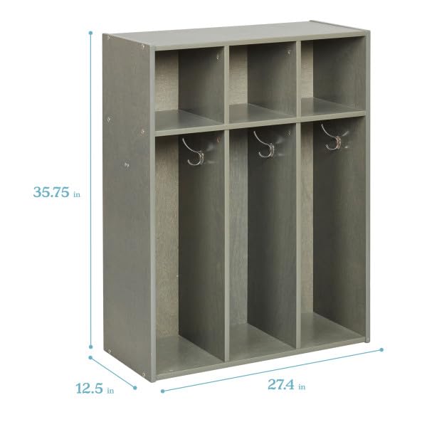 ECR4Kids Streamline 3-Section Toddler Coat Locker with Cubby Storage, Kids Furniture, Grey Wash - color: Grey Wash