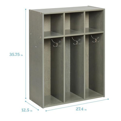ECR4Kids Streamline 3-Section Toddler Coat Locker with Cubby Storage, Kids Furniture, Grey Wash - color: Grey Wash