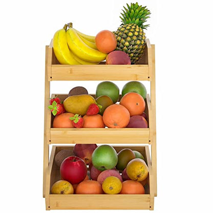 Merysen 3-Tier Bamboo Fruit Basket for Kitchen Countertop, Self-assembly | Large Fruit Holder Stand, Suitable for Bread, Snacks, Vegetables, Produce, Home Storage and Display - size: 3 Tier Bamboo