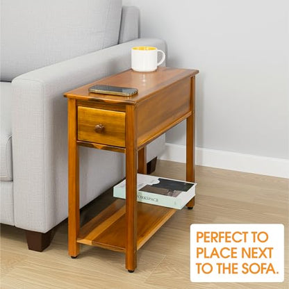 ENKEZI Narrow End Table with Drawer and Shelf – Slim Side Table for Small Spaces, Nightstand for Bedroom or Living Room, Small Bedside Table (Top Drawer) - style: Top Drawer