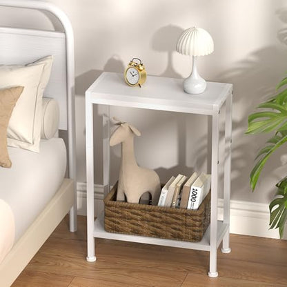 Narrow Side Table for Small Space, 2-Tier Slim End Table, Thin Nightstand, Skinny Snack Couch Table, Sofa Bedside Table, Tall Plant Stand in Living Room, Bedroom, Study, Kitchen and Balcony (White) - color: White, size: 2-Tier (7.9''D*17''W*22.8''H)